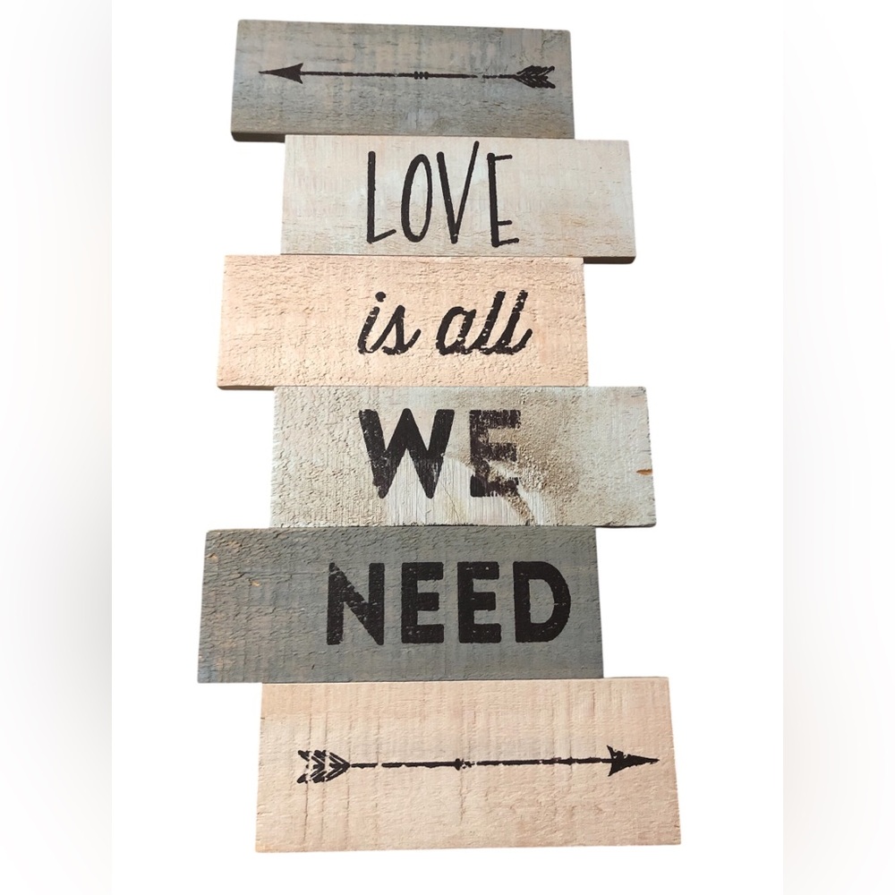 Coastal Beach Themed Rustic Blue & Gray “Love is All We Need” Wooden Wall Decor